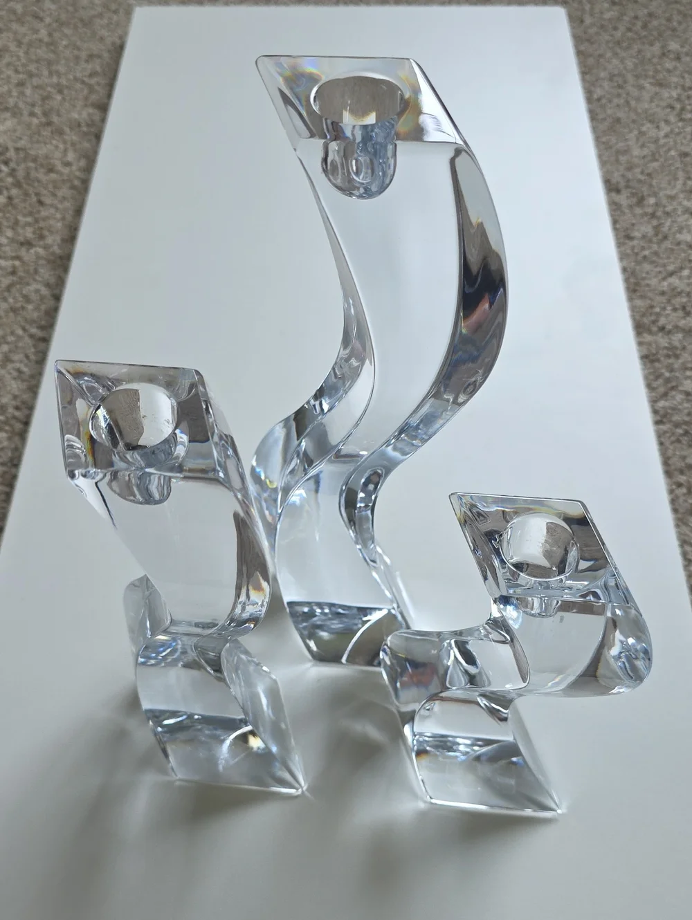 Vintage Mikasa Serpentine Crystal Candleholders Set Of 3